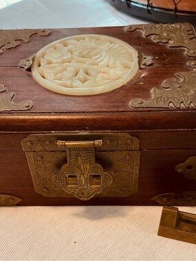 Ornate Chinese Box-Accented Wooden Decorative Box - Ivory inlay